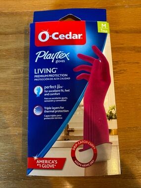 O Cedar Playtex Living Cleaning Gloves w/ Drip Catch Cuff Size M Pink 1 Pair